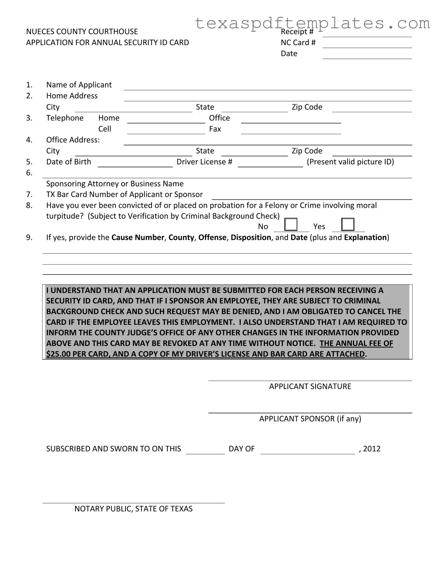 Blank Texas Security Id PDF Template