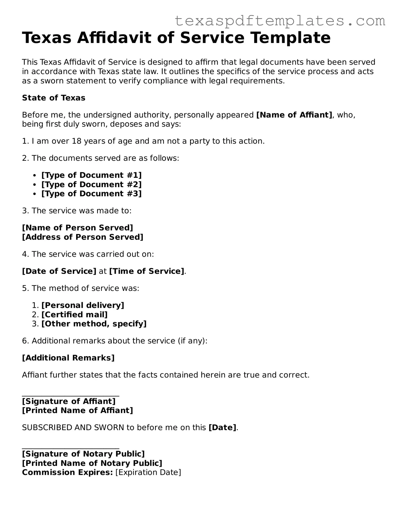 Attorney-Approved Texas Affidavit of Service Template
