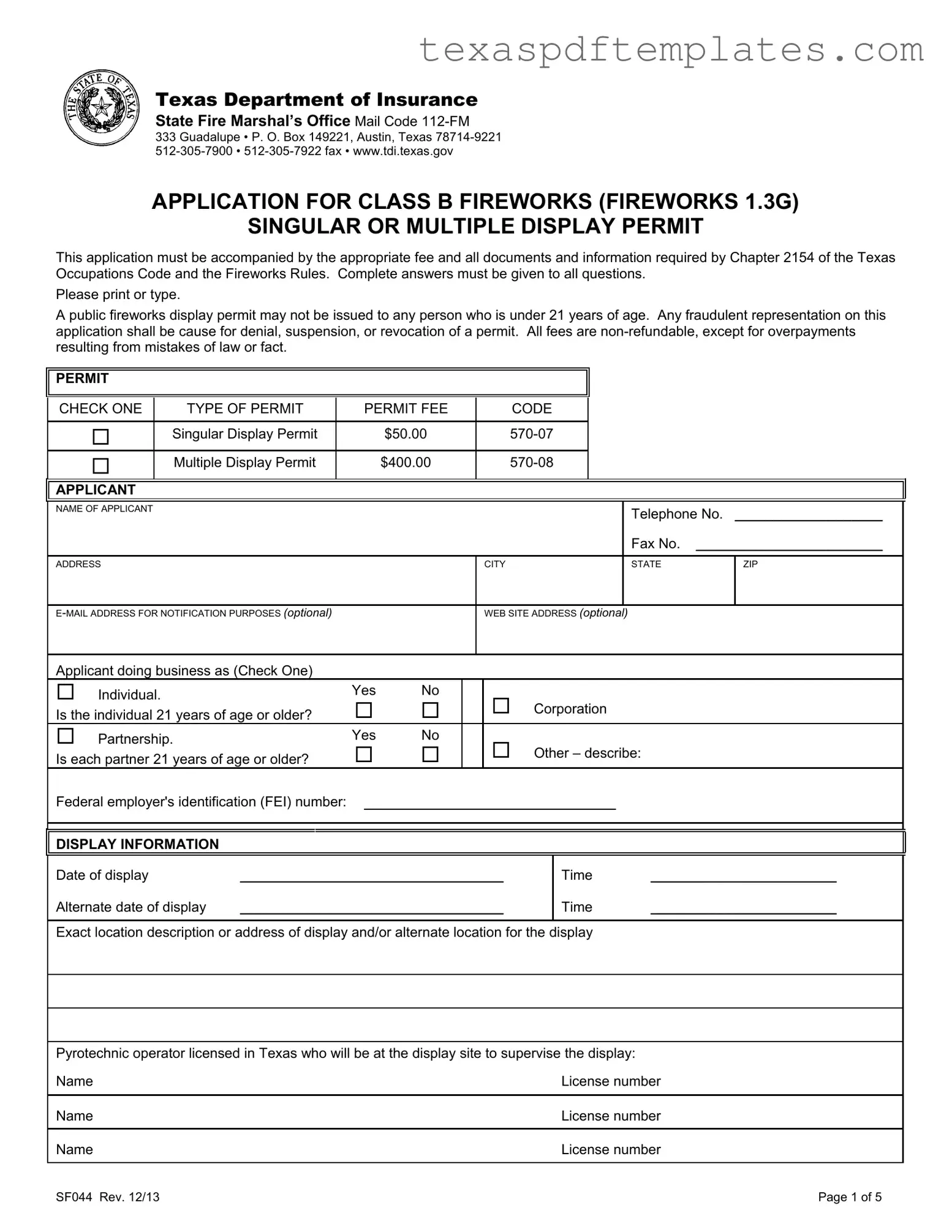 Blank Texas Sf044 PDF Template