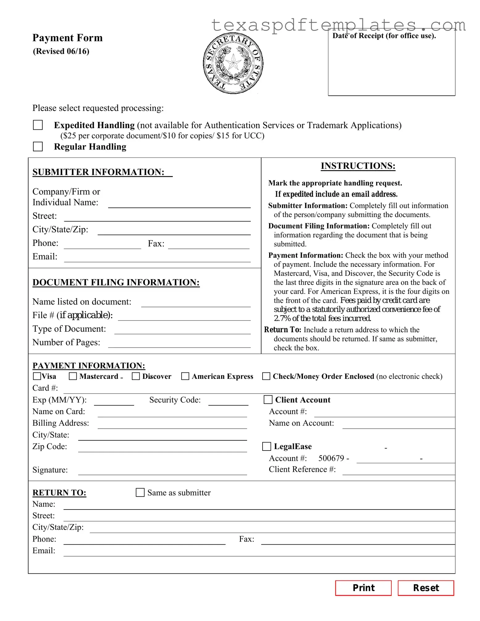 Blank Texas Sos Payment 807 PDF Template