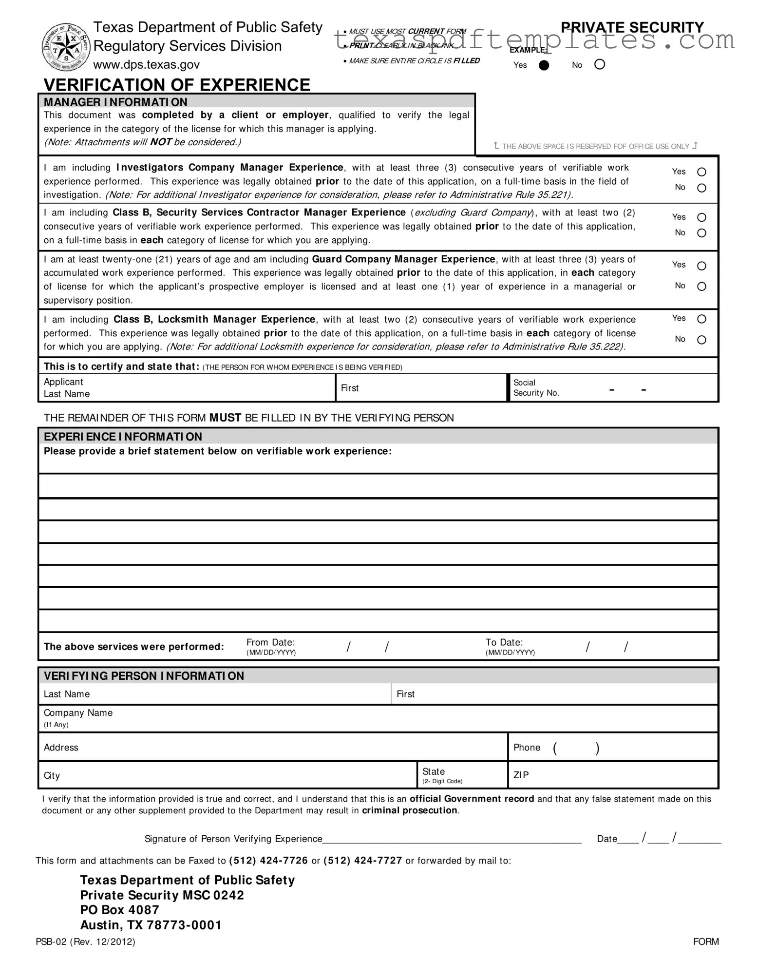 Blank Texas Verification PDF Template