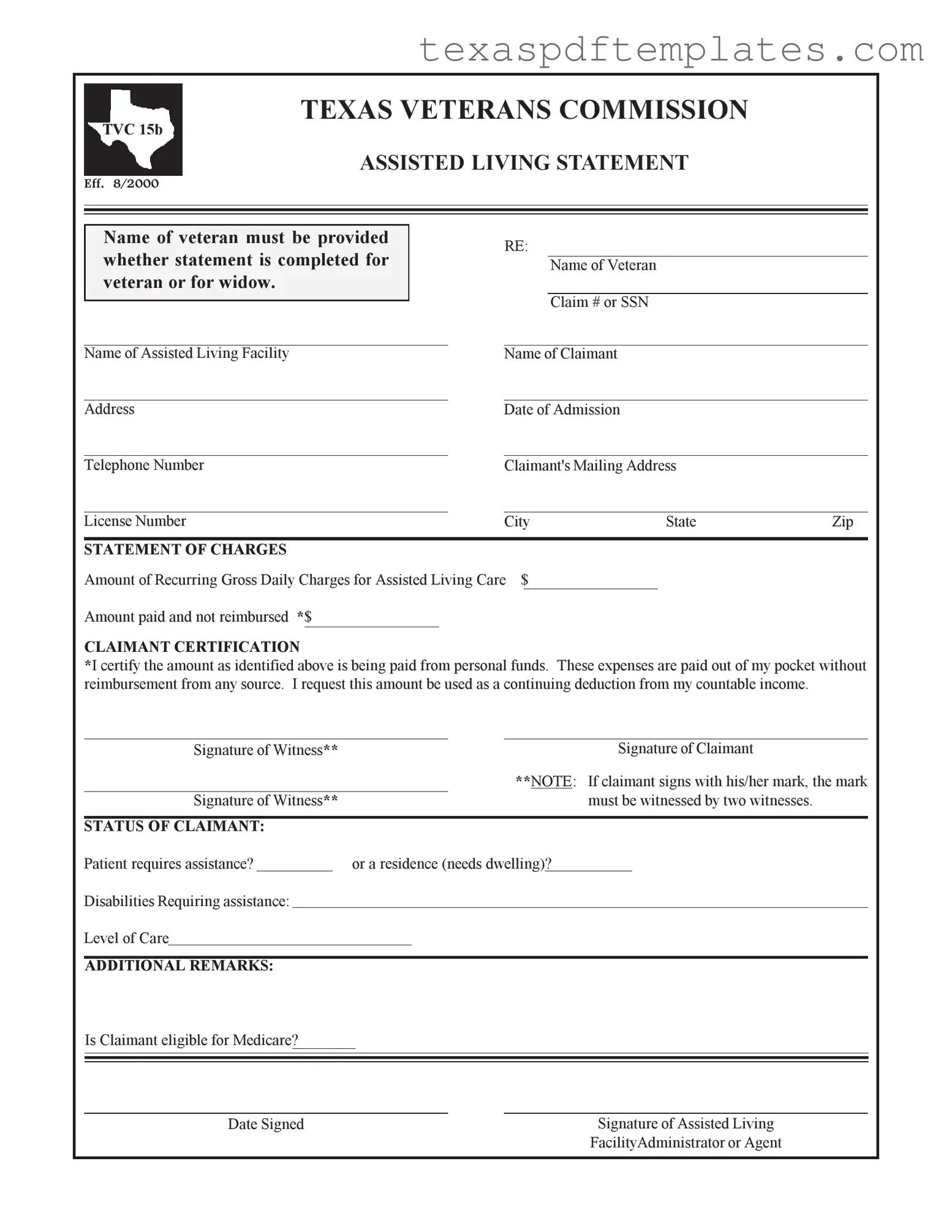 Blank Texas Veterans Commission PDF Template