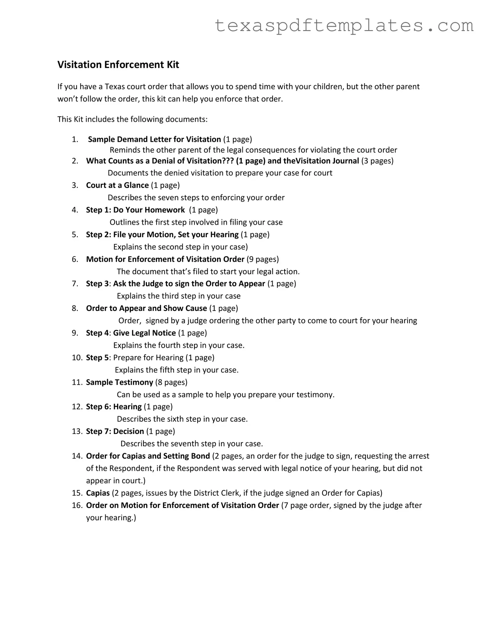 Blank Texas Visitation Enforcement PDF Template