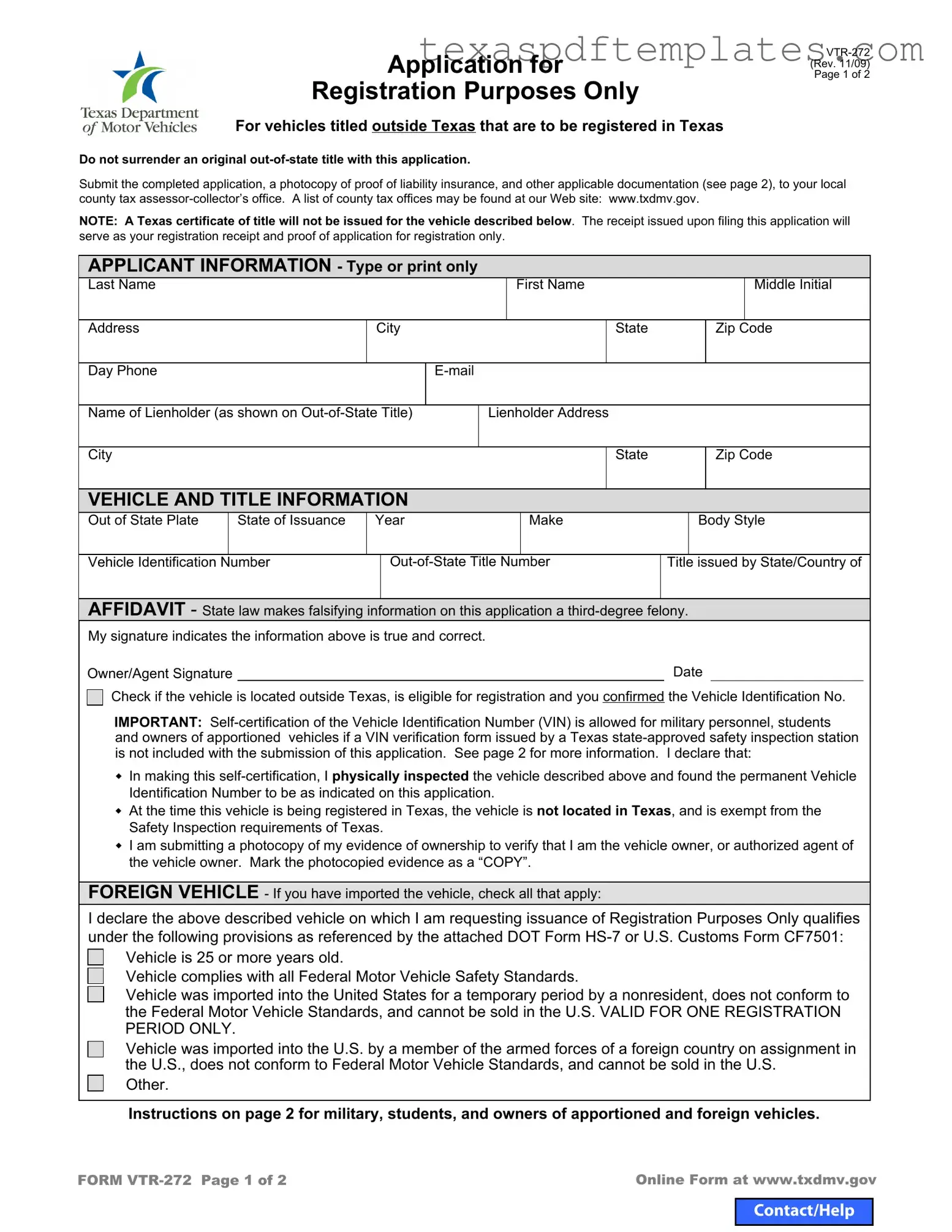Blank Texas Vtr 272 PDF Template