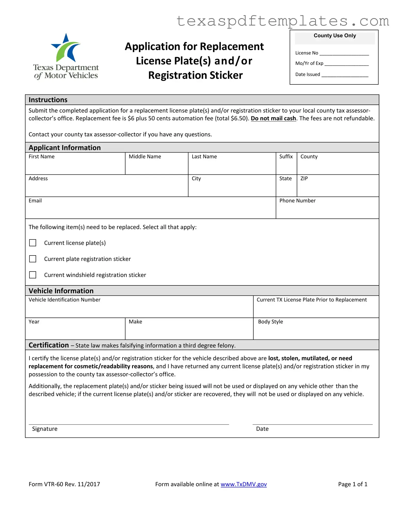 Blank Texas Vtr 60 PDF Template