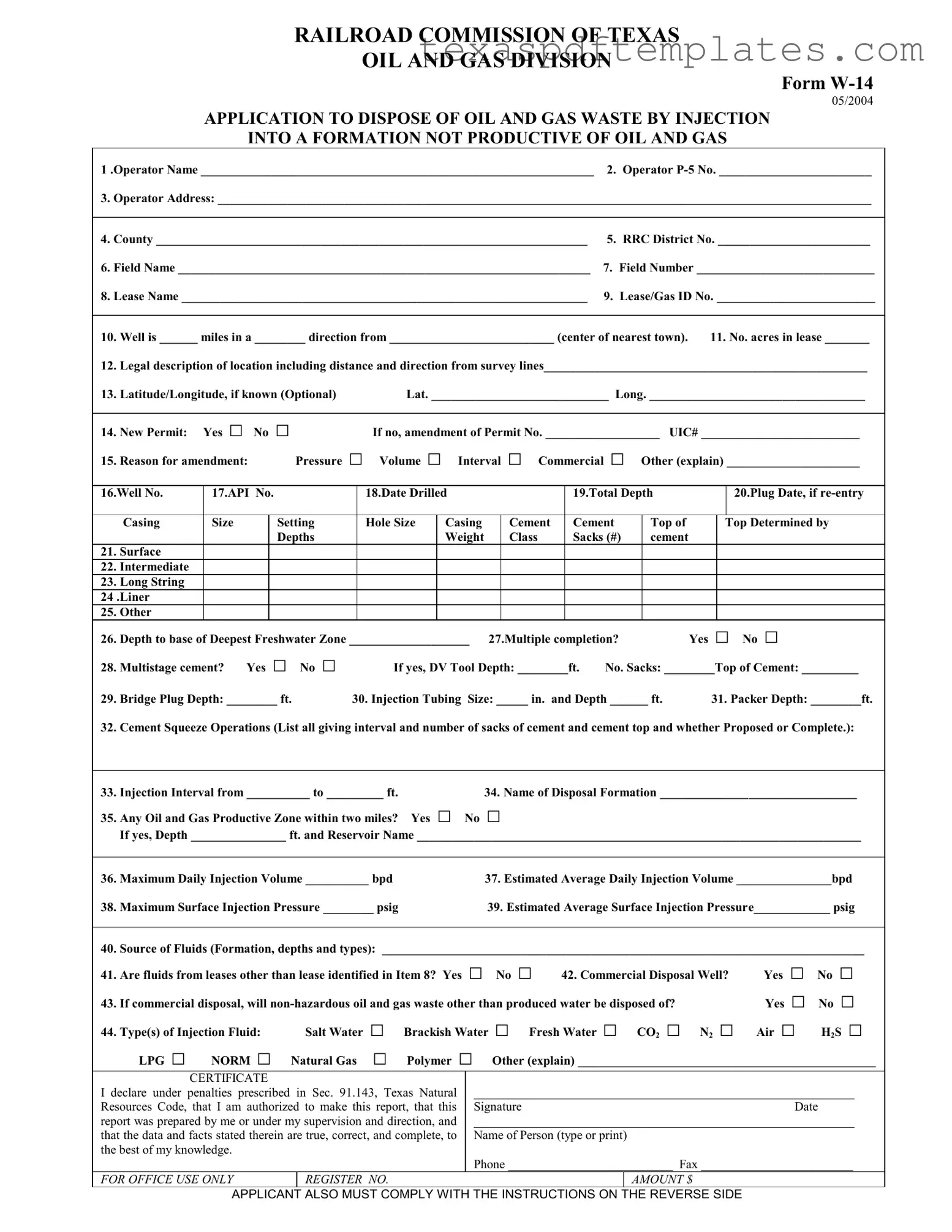 Blank Texas W 14 PDF Template