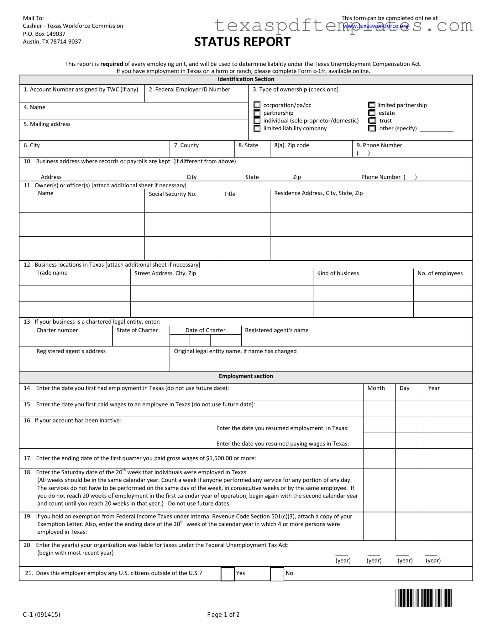 Blank Texas Workforce Commission Report PDF Template