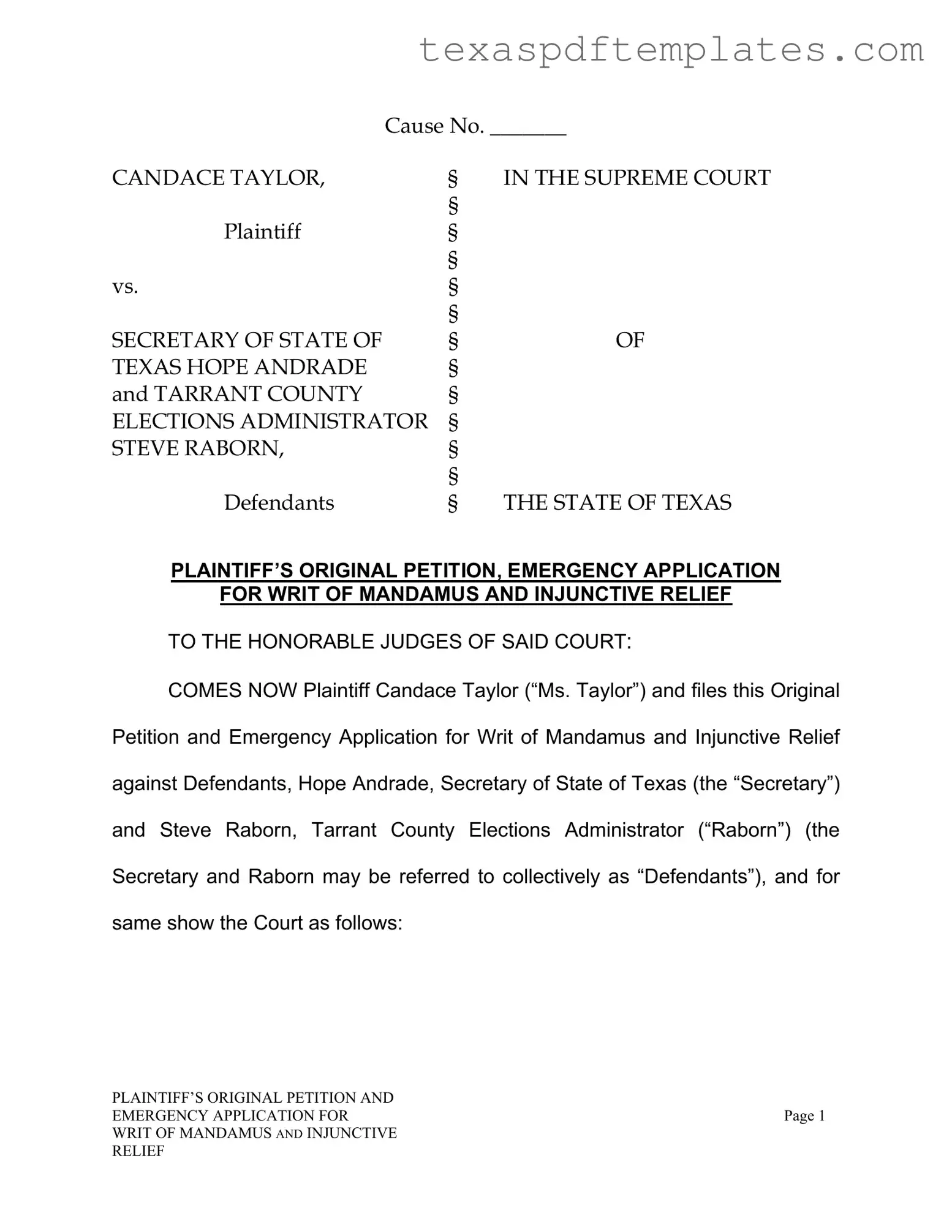Blank Texas Writ Mandamus PDF Template
