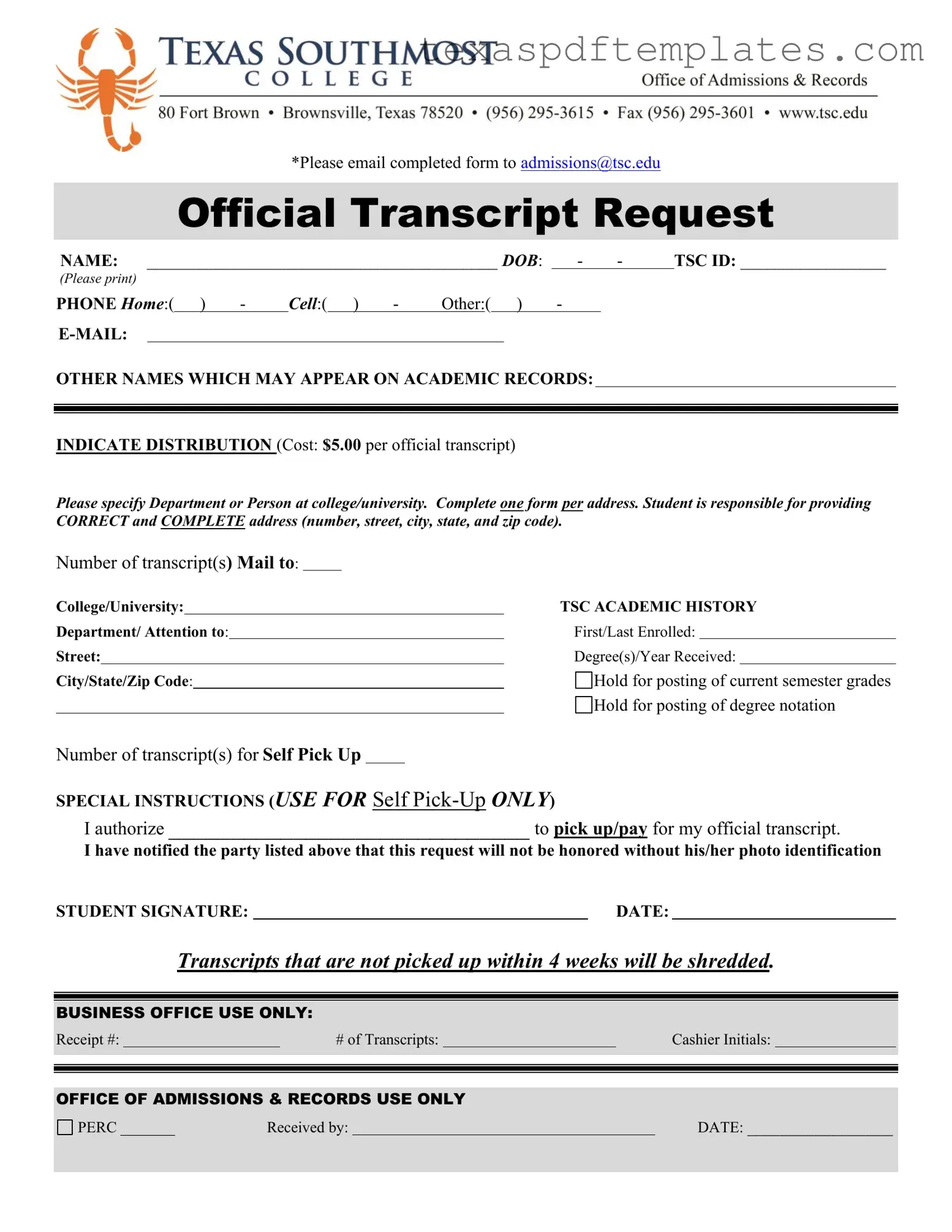 Blank Utb Texas PDF Template